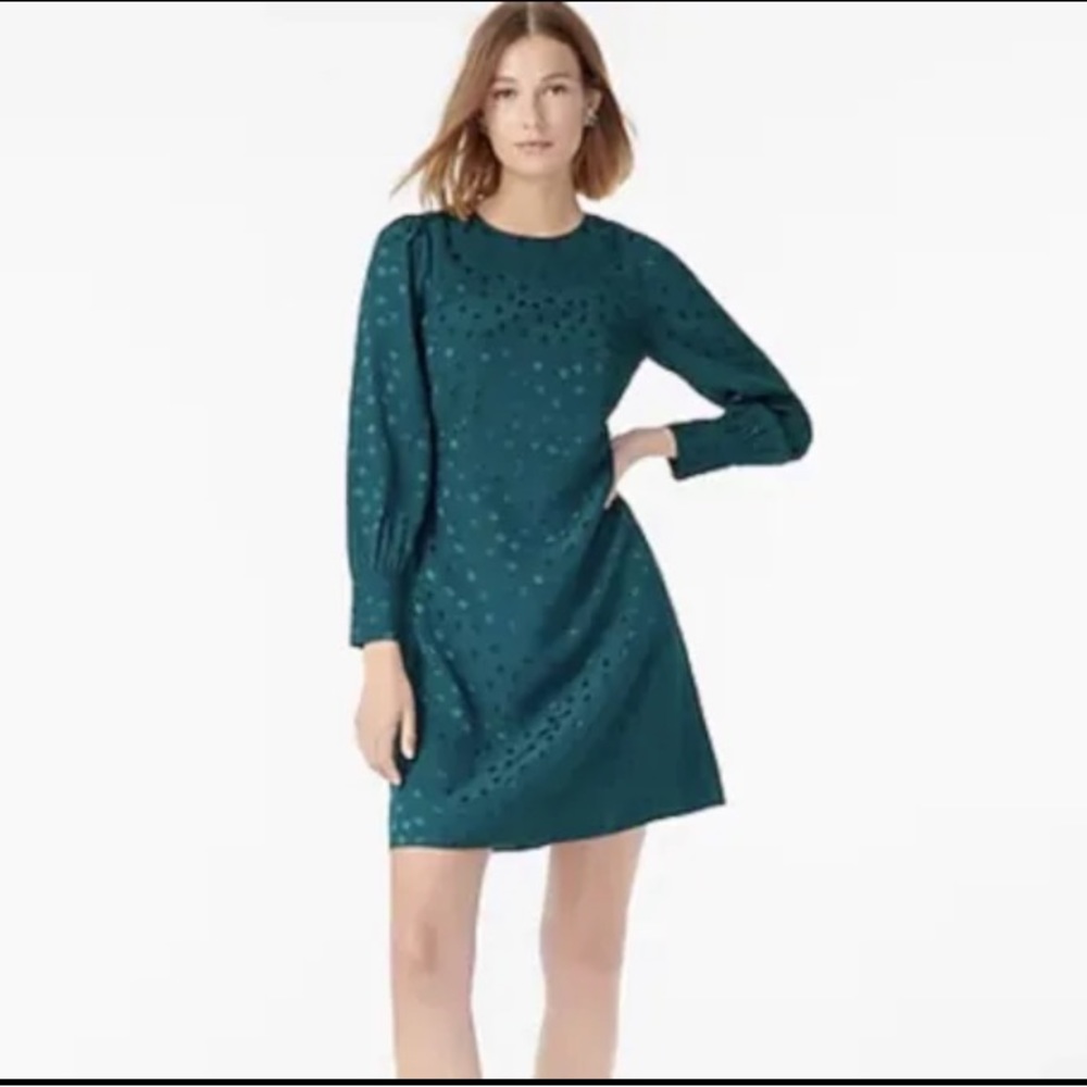 J. Crew Shift dress in forest green jacquard floral dot